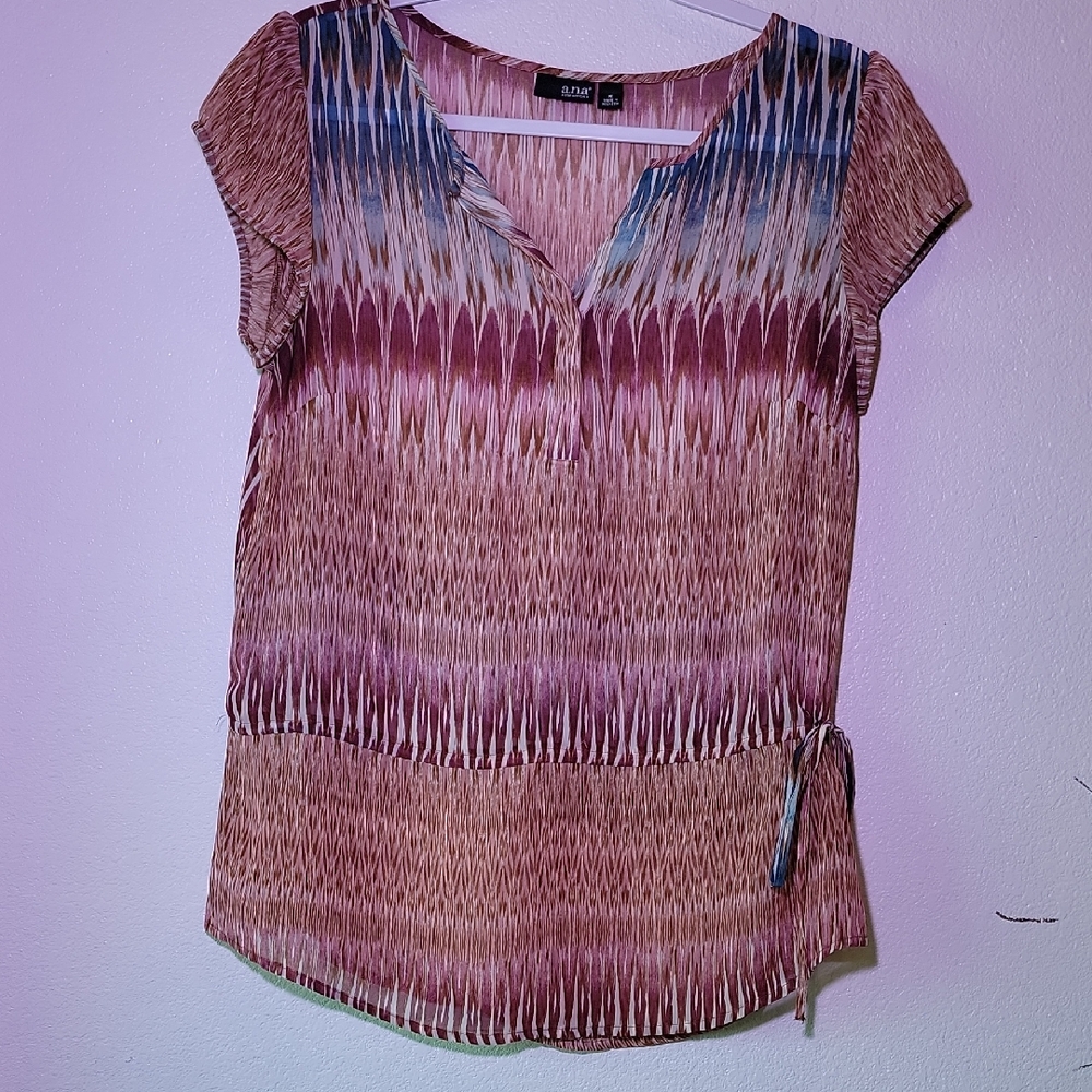 a.n.a Women's Pink and Blue Patterned Blouse